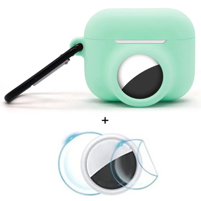 2 in 1 Silicone Cover for AirPods Pro 3 / AirTag Protective Case with Front / Back Screen Protector - Mint Green