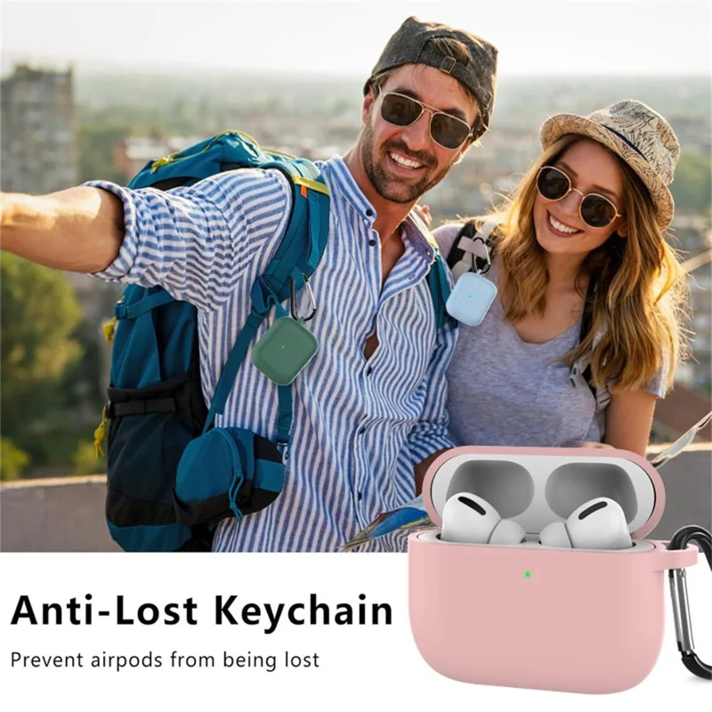 For AirPods Pro 3 Silicone Case Dustproof Protective Cover with Anti Lost Strap and Keychain - Mint Green