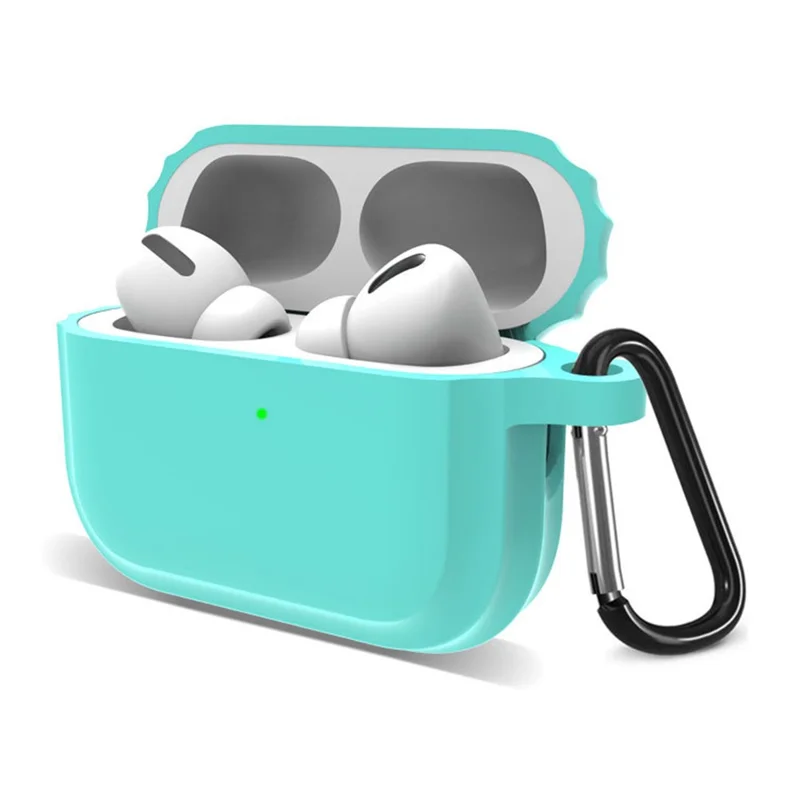 For AirPods Pro 3 Silicone Protective Case Anti Slip Earphone Protective Cover with Keychain - Mint Green