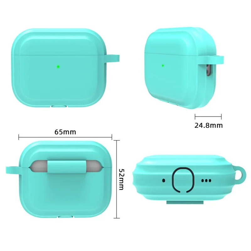 For AirPods Pro 3 Silicone Protective Case Anti Slip Earphone Protective Cover with Keychain - Mint Green