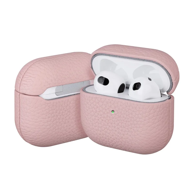 For AirPods Pro 3 Earphone Case Litchi Texture Genuine Cow Leather Earbud Protective Cover - Pink