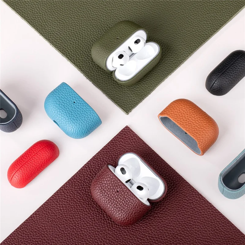 For AirPods Pro 3 Earphone Case Litchi Texture Genuine Cow Leather Earbud Protective Cover - Pink
