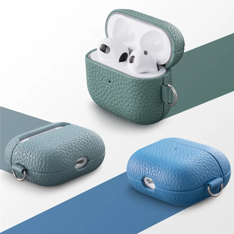 For AirPods Pro 3 Earphone Case Litchi Texture Genuine Cow Leather Earbud Protective Cover - Pink