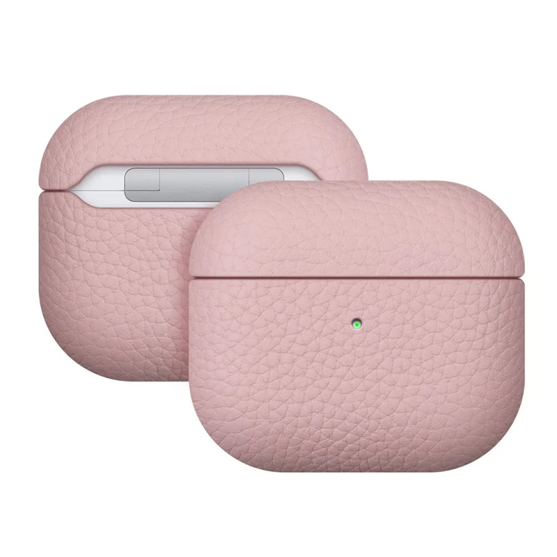 For AirPods Pro 3 Earphone Case Litchi Texture Genuine Cow Leather Earbud Protective Cover - Pink