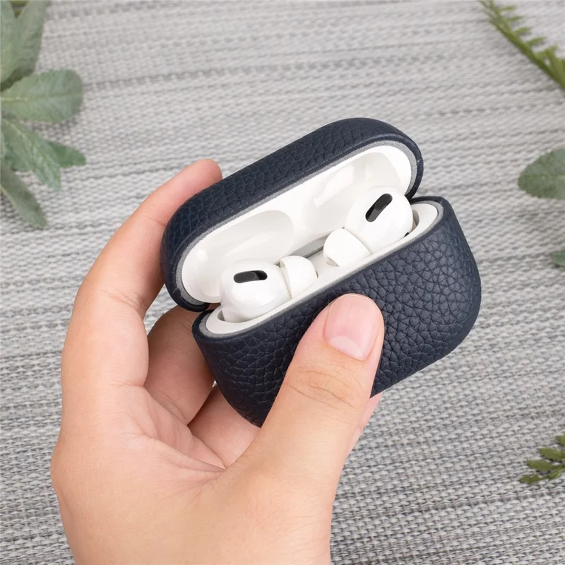 For AirPods Pro 3 Earphone Case Litchi Texture Genuine Cow Leather Earbud Protective Cover - Pink