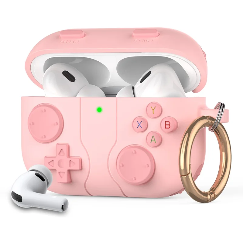 AHASTYLE WG183 For AirPods Pro 3 Case Game Console Design Split Silicone Earphone Cover with Carabiner - Pink