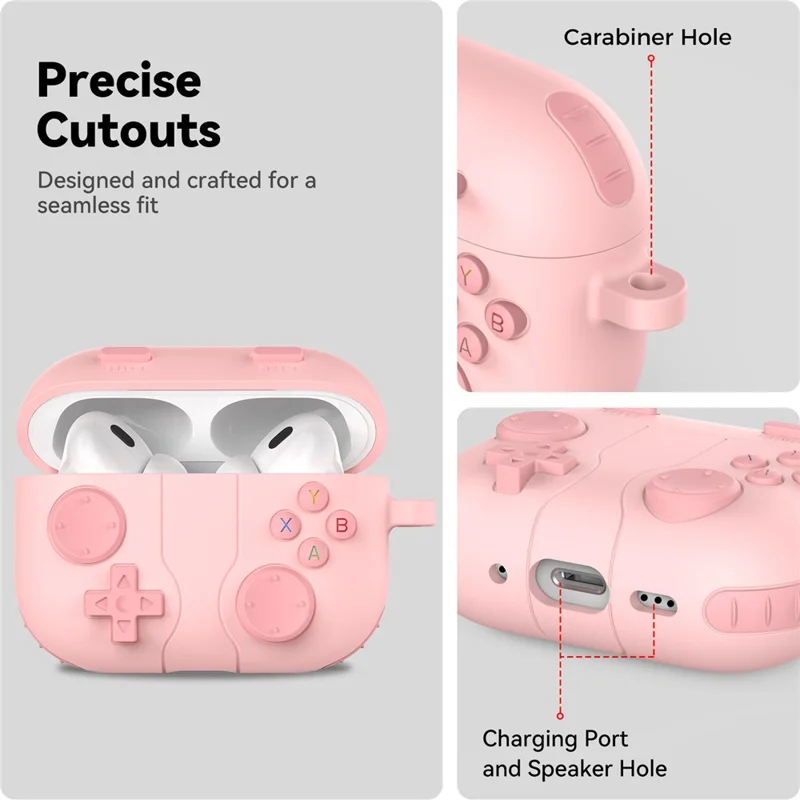 AHASTYLE WG183 For AirPods Pro 3 Case Game Console Design Split Silicone Earphone Cover with Carabiner - Pink