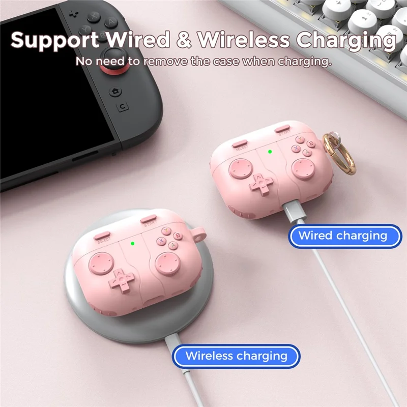 AHASTYLE WG183 For AirPods Pro 3 Case Game Console Design Split Silicone Earphone Cover with Carabiner - Pink