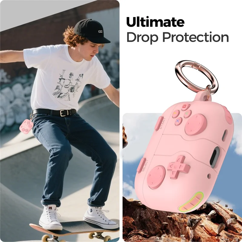 AHASTYLE WG183 For AirPods Pro 3 Case Game Console Design Split Silicone Earphone Cover with Carabiner - Pink