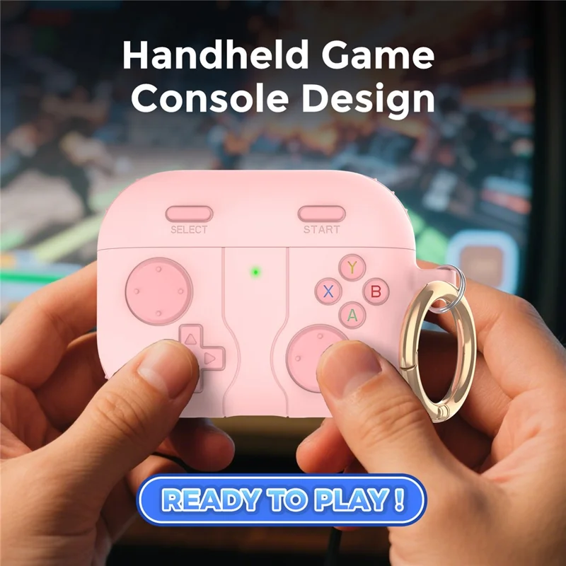 AHASTYLE WG183 For AirPods Pro 3 Case Game Console Design Split Silicone Earphone Cover with Carabiner - Pink