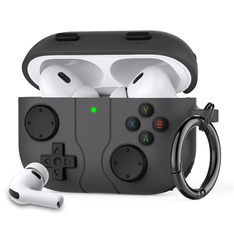 AHASTYLE WG183 For AirPods Pro 3 Case Game Console Design Split Silicone Earphone Cover with Carabiner - Dark Grey