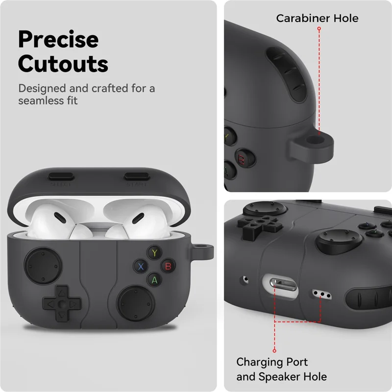 AHASTYLE WG183 For AirPods Pro 3 Case Game Console Design Split Silicone Earphone Cover with Carabiner - Dark Grey