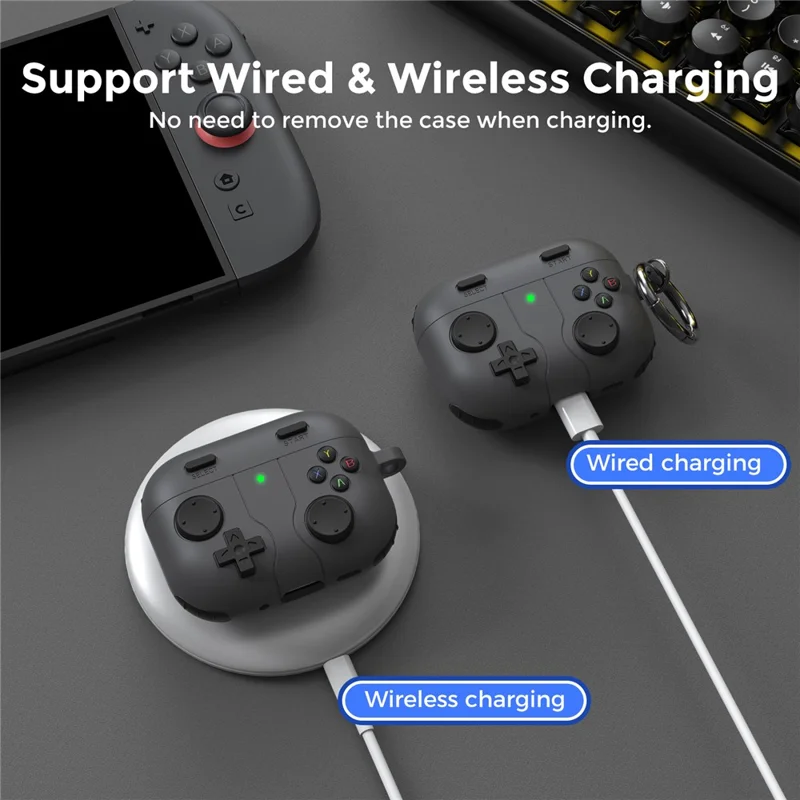 AHASTYLE WG183 For AirPods Pro 3 Case Game Console Design Split Silicone Earphone Cover with Carabiner - Dark Grey