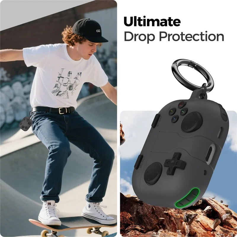 AHASTYLE WG183 For AirPods Pro 3 Case Game Console Design Split Silicone Earphone Cover with Carabiner - Dark Grey