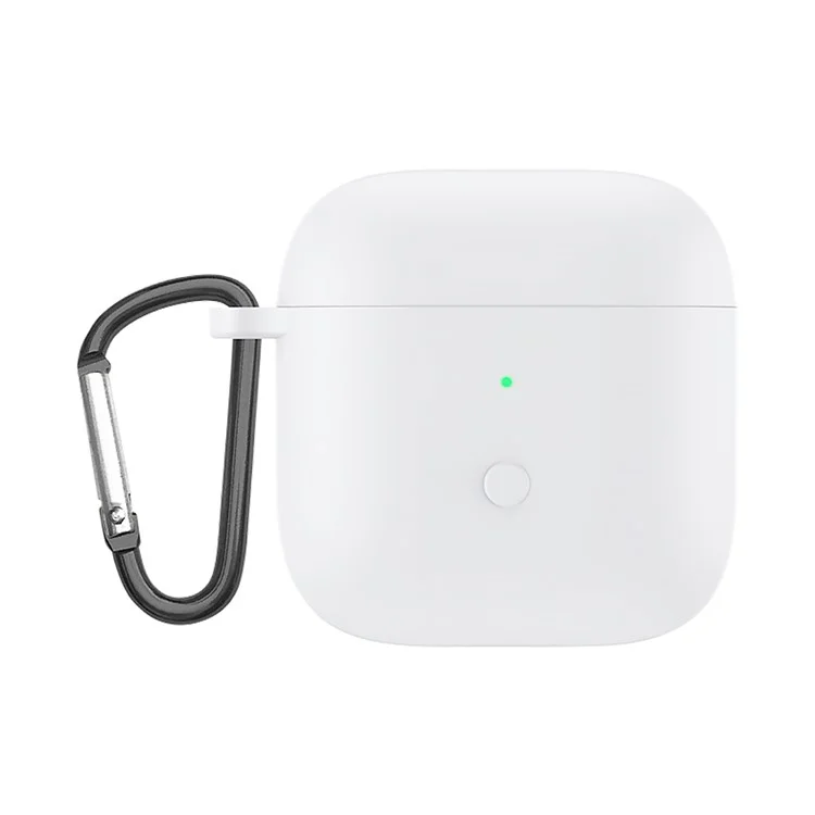 Funda protectora de silicona completa para carcasa de auriculares con mosquetón para Redmi Buds 3 - Blanco