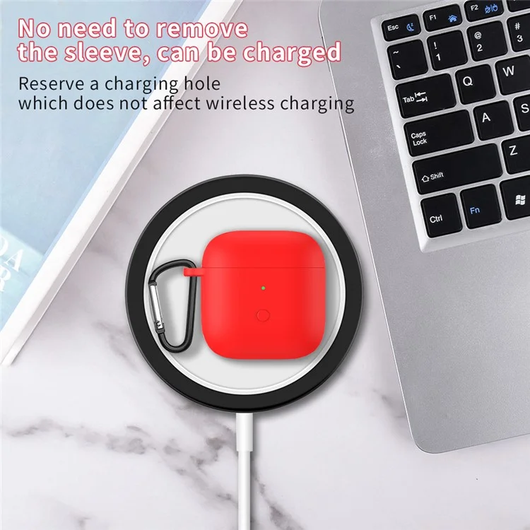 Funda protectora de silicona completa para carcasa de auriculares con mosquetón para Redmi Buds 3 - Blanco