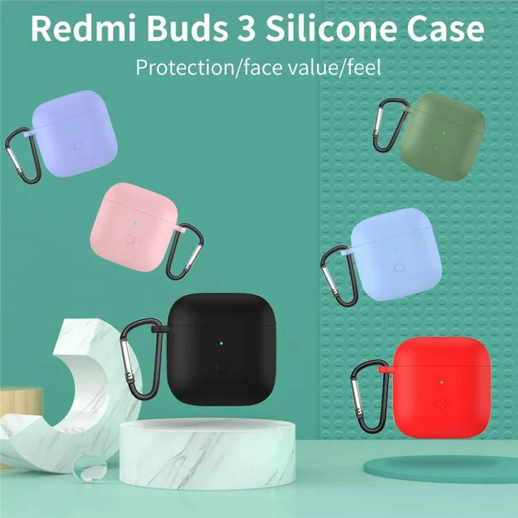 Full Protective Silicone Skin Earphone Case Cover with Carabiner for Redmi Buds 3 - Light Purple