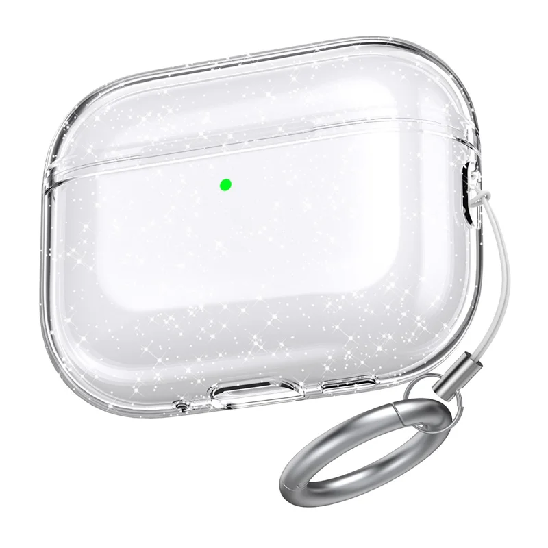 AHASTYLE WG182 For AirPods Pro 3 Case Split Design Clear TPU Earphone Protective Cover with Carabiner - Transparent Glitter
