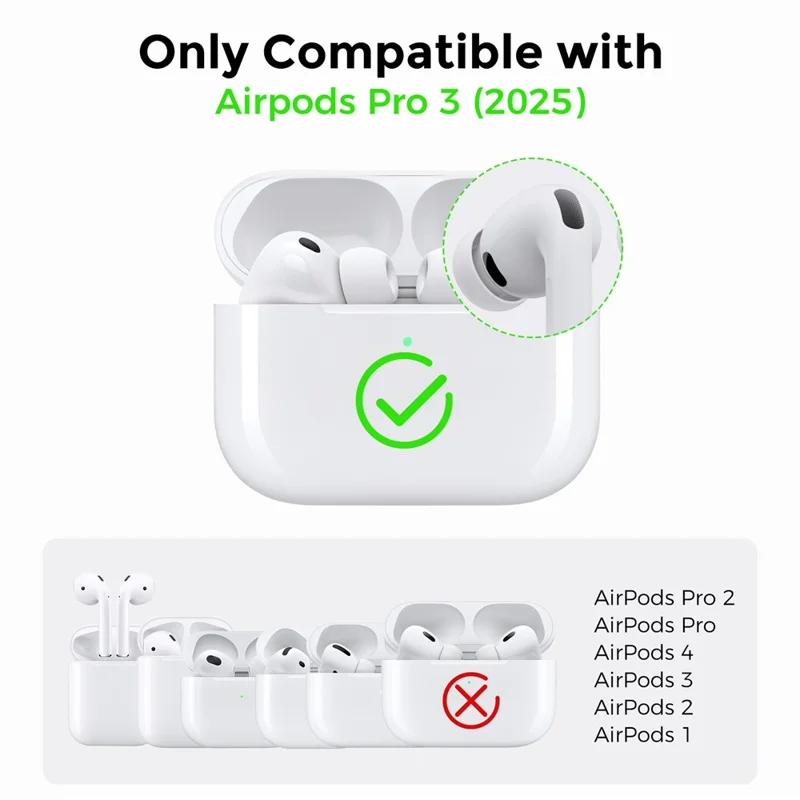 AHASTYLE WG182 For AirPods Pro 3 Case Split Design Clear TPU Earphone Protective Cover with Carabiner - Transparent Glitter
