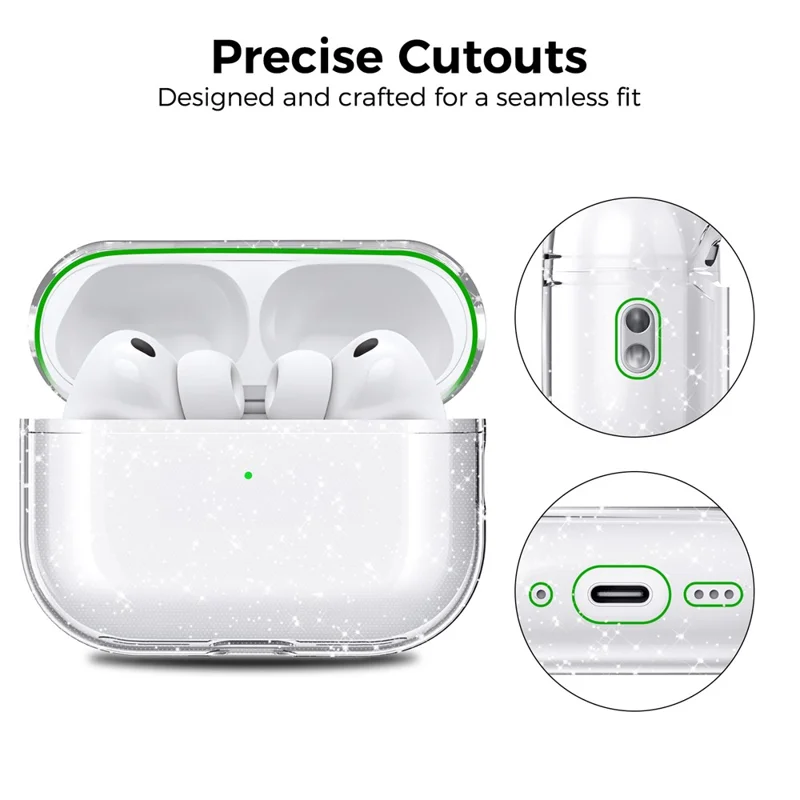 AHASTYLE WG182 For AirPods Pro 3 Case Split Design Clear TPU Earphone Protective Cover with Carabiner - Transparent Glitter