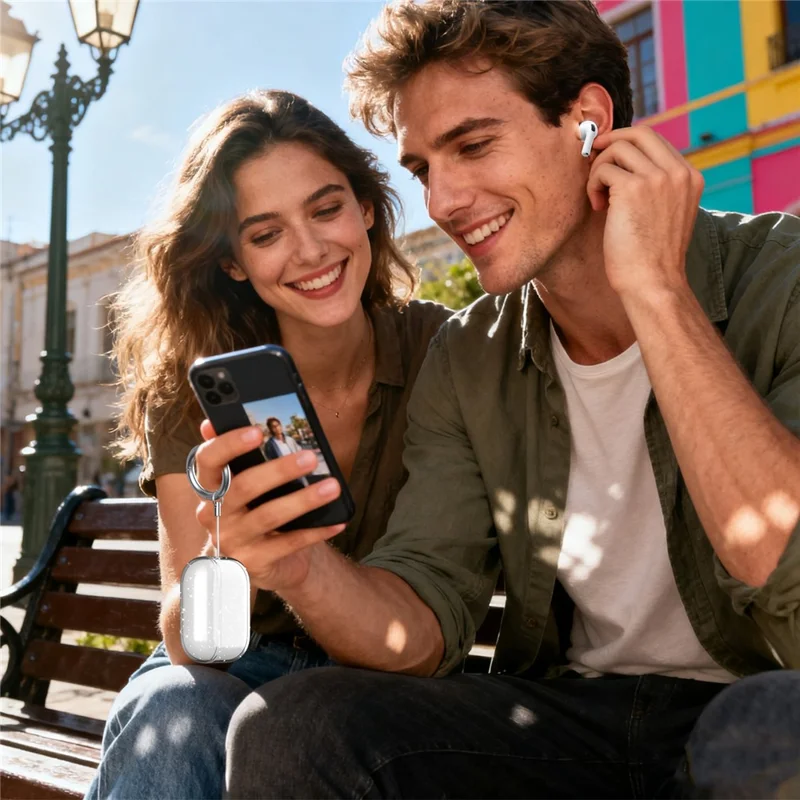 AHASTYLE WG182 For AirPods Pro 3 Case Split Design Clear TPU Earphone Protective Cover with Carabiner - Transparent Glitter