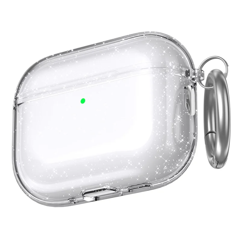 AHASTYLE WG182-G For AirPods Pro 3 Case Split Design Clear TPU Shockproof Protective Cover with Carabiner - Transparent Glitter