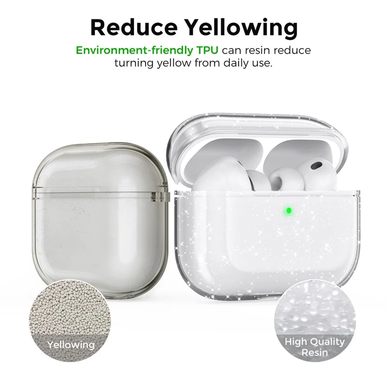 AHASTYLE WG182-G For AirPods Pro 3 Case Split Design Clear TPU Shockproof Protective Cover with Carabiner - Transparent Glitter