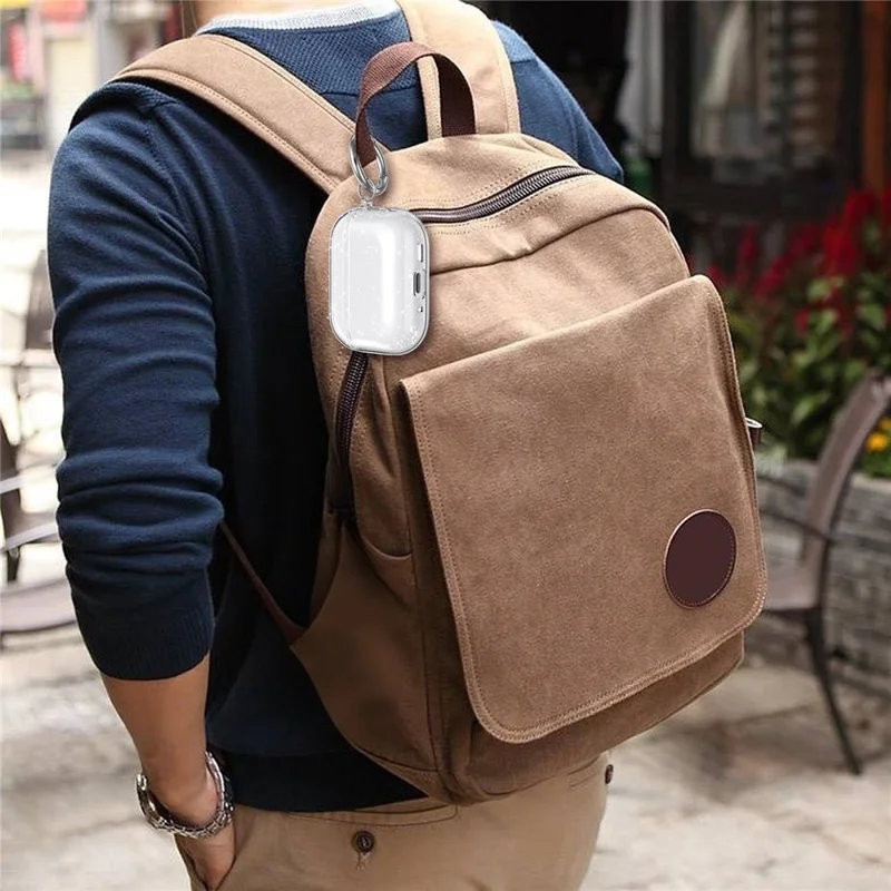 AHASTYLE WG182-G For AirPods Pro 3 Case Split Design Clear TPU Shockproof Protective Cover with Carabiner - Transparent Glitter