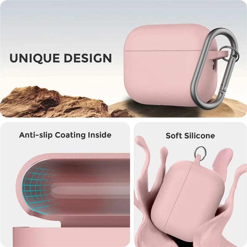 AHASTYLE WG184 For AirPods Pro 3 Case Split Design Thickened Silicone Earphone Cover with Carabiner - Pink