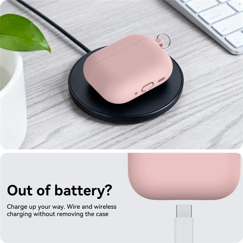 AHASTYLE WG184 For AirPods Pro 3 Case Split Design Thickened Silicone Earphone Cover with Carabiner - Pink