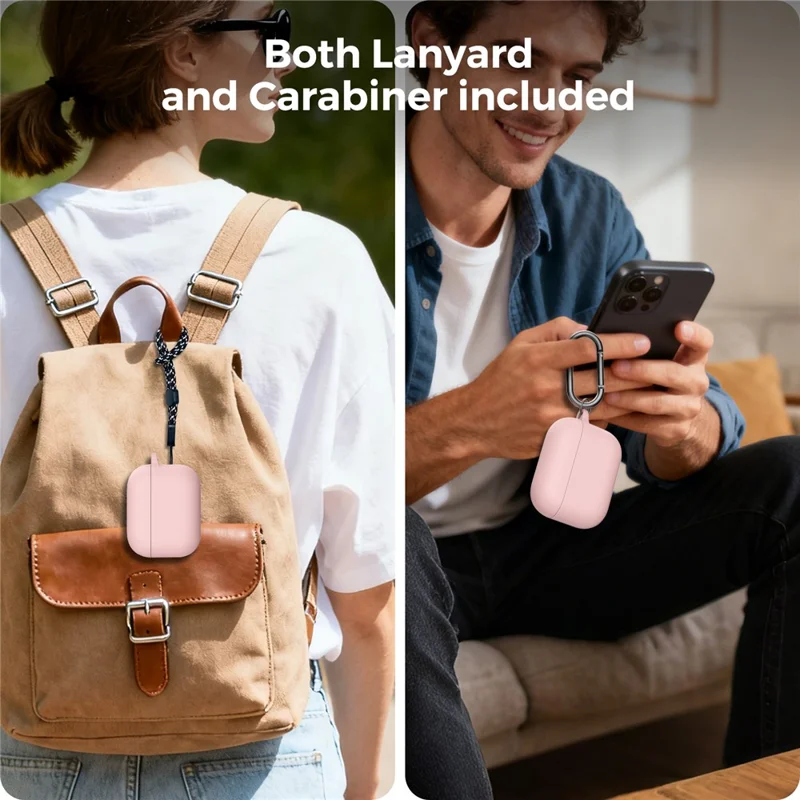 AHASTYLE WG184 For AirPods Pro 3 Case Split Design Thickened Silicone Earphone Cover with Carabiner - Pink