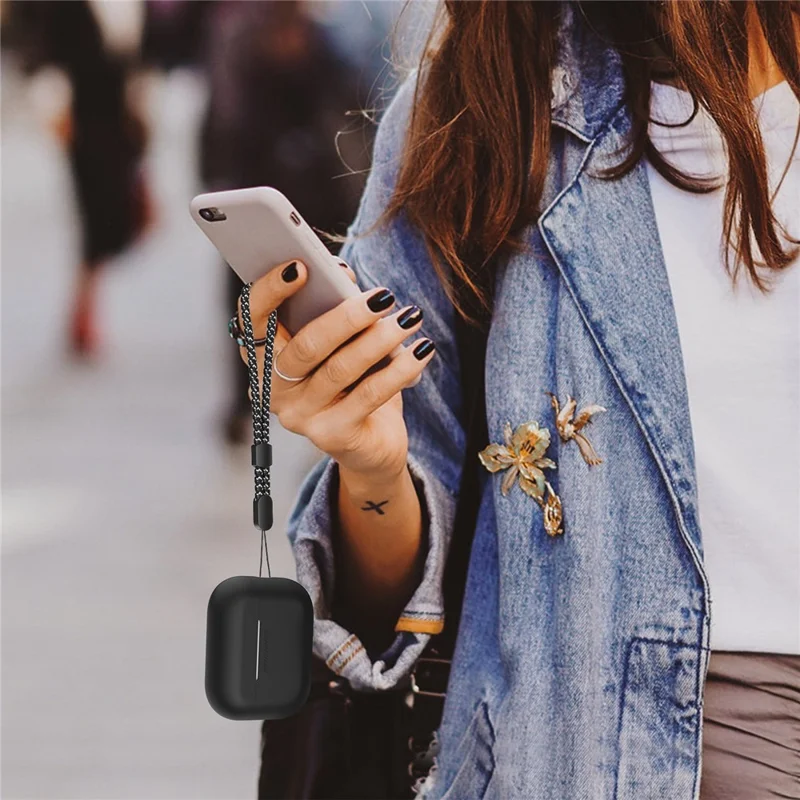 AHASTYLE PT197 For AirPods Pro 3 Case Silicone Earphone Protective Cover with Lanyard - Black