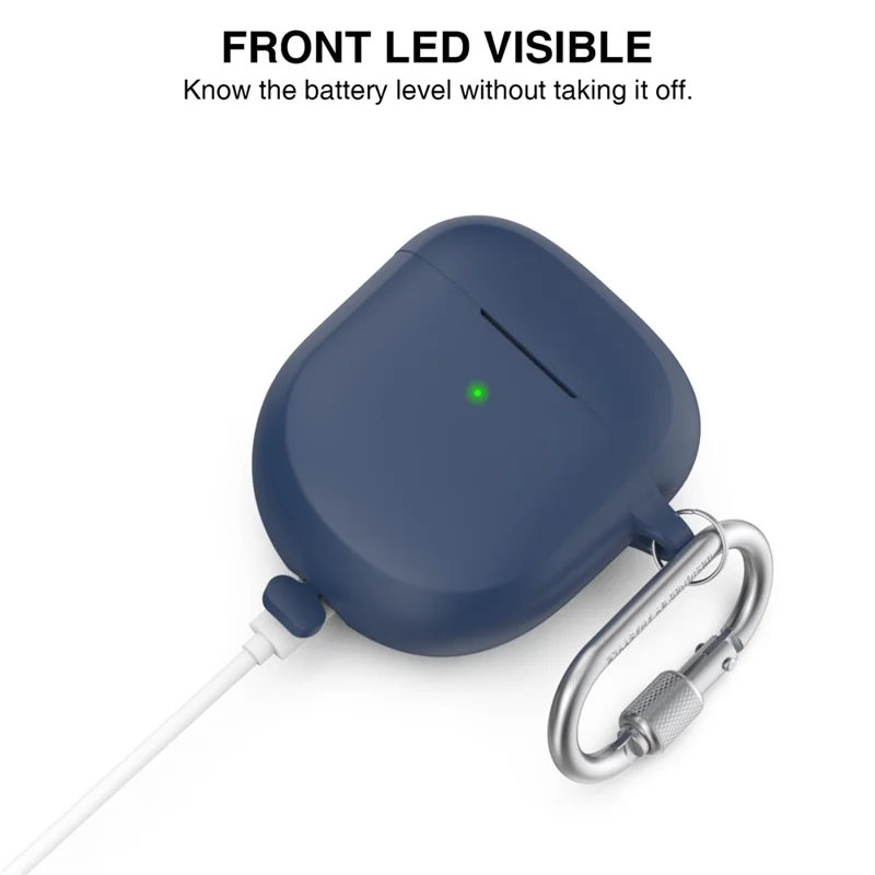 AHASTYLE WG105 Für Bose QuietComfort Earbuds II Gehäuse Integriertes Design Extrem dicke Silikon Schutzhülle mit Karabinerhaken - Mitternachtsblau