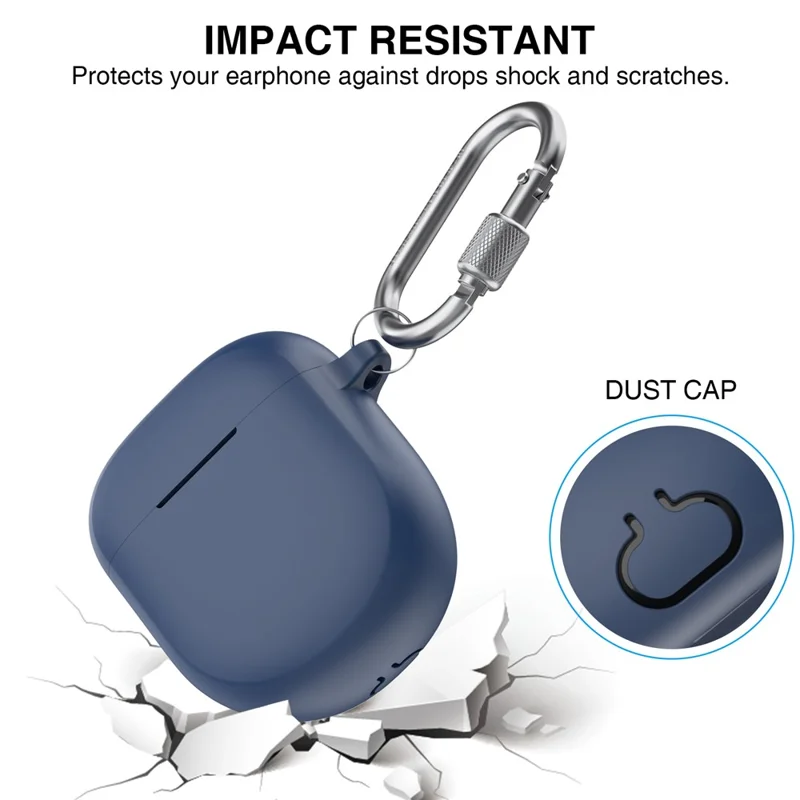 AHASTYLE WG105 Für Bose QuietComfort Earbuds II Gehäuse Integriertes Design Extrem dicke Silikon Schutzhülle mit Karabinerhaken - Mitternachtsblau