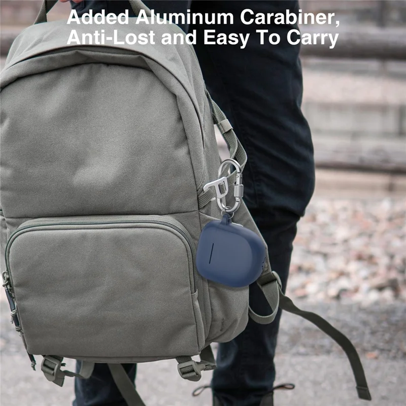 AHASTYLE WG105 Für Bose QuietComfort Earbuds II Gehäuse Integriertes Design Extrem dicke Silikon Schutzhülle mit Karabinerhaken - Mitternachtsblau