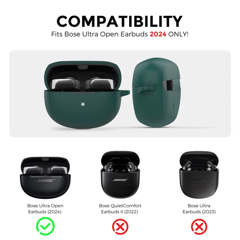 AHASTYLE WG147 Pour les écouteurs Bose Ultra Open Silicone Case Conception intégrée Housse de protection avec Carabiner - Vert
