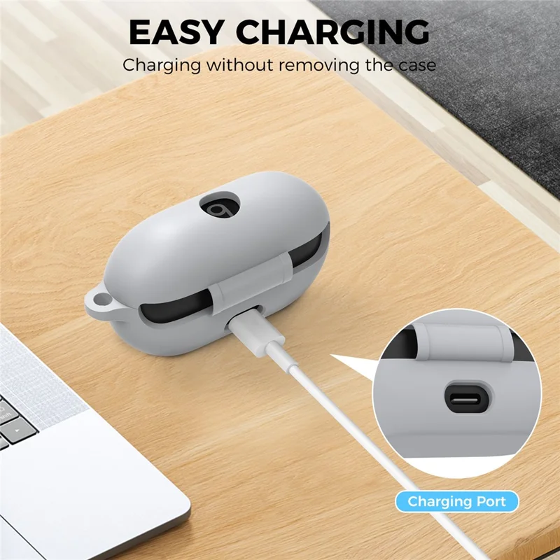 AHASTYLE WG157 For Beats Studio Buds + Case Split Design Thickened Silicone Earphone Cover with Carabiner - Grey