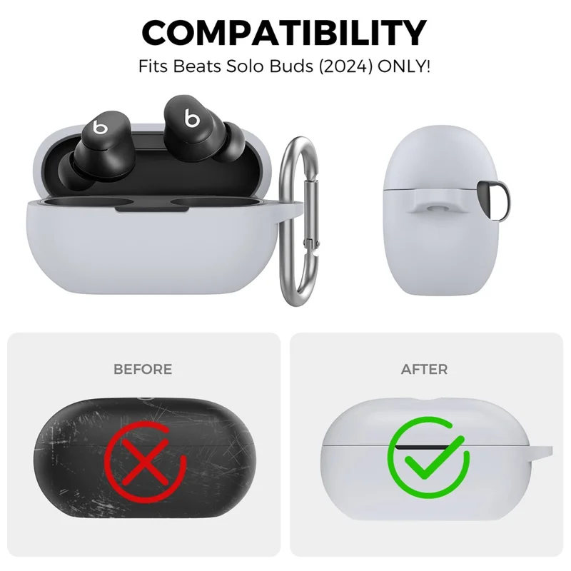 AHASTYLE WG157 For Beats Studio Buds + Case Split Design Thickened Silicone Earphone Cover with Carabiner - Grey