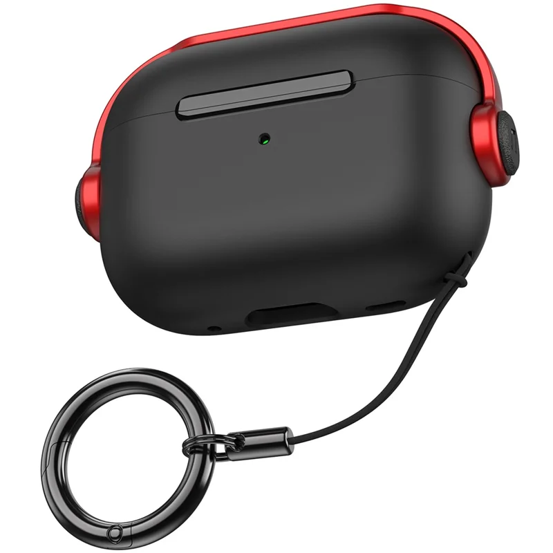 AHASTYLE WG109 Para AirPods Pro / Pro 2 Funda TPU Compatible con Bluetooth Cubierta Protectora de Auriculares con Correa - Negro + Rojo