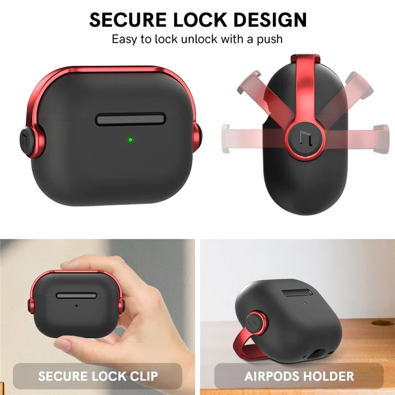 AHASTYLE WG109 Para AirPods Pro / Pro 2 Funda TPU Compatible con Bluetooth Cubierta Protectora de Auriculares con Correa - Negro + Rojo