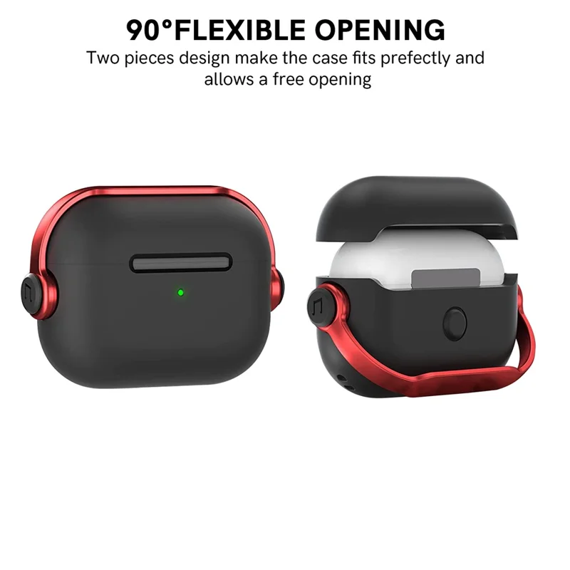 AHASTYLE WG109 Para AirPods Pro / Pro 2 Funda TPU Compatible con Bluetooth Cubierta Protectora de Auriculares con Correa - Negro + Rojo