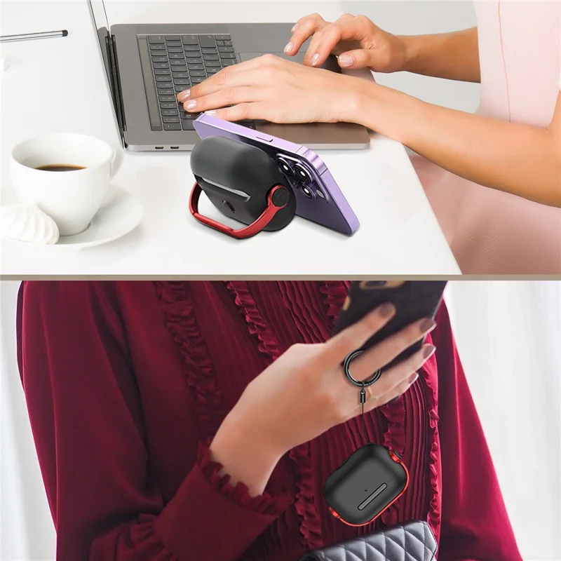 AHASTYLE WG109 Para AirPods Pro / Pro 2 Funda TPU Compatible con Bluetooth Cubierta Protectora de Auriculares con Correa - Negro + Rojo