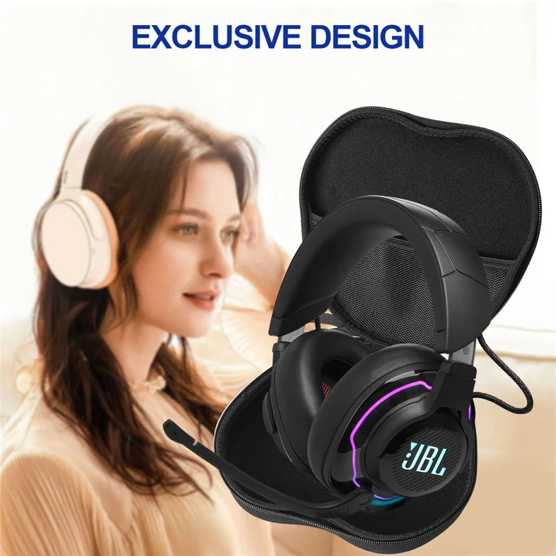For JBL Quantum 810 Headphone Case EVA Hard Shell Storage Bag With Cleaning Pen Set - Black