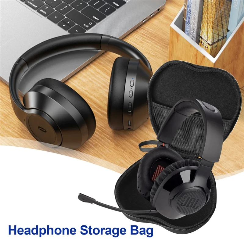 For JBL Quantum 610 Headphone Case EVA Hard Shell Storage Bag With Cleaning Pen Set - Black