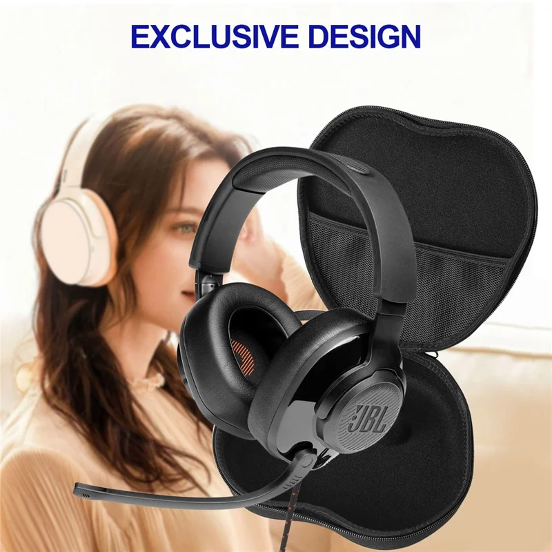 For JBL Quantum 200 Headphone Case EVA Hard Shell Storage Bag With Cleaning Pen Set - Black