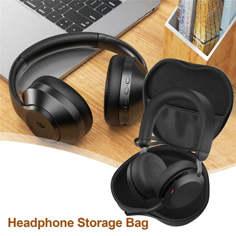 For Jabra Evolve2 75 Headphone Case EVA Hard Shell Storage Bag With Cleaning Pen Set - Black