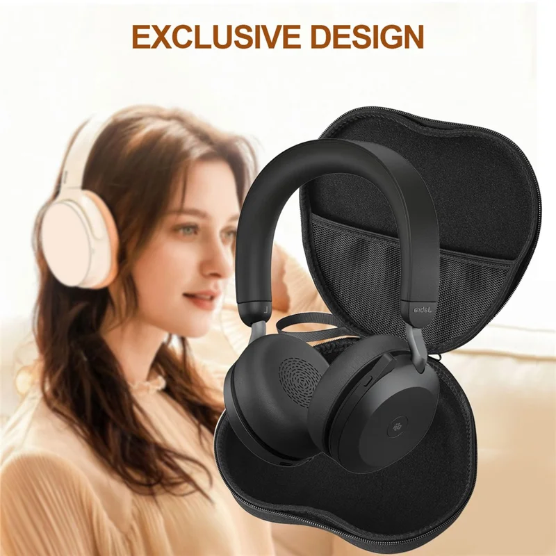 For Jabra Evolve2 75 Headphone Case EVA Hard Shell Storage Bag With Cleaning Pen Set - Black