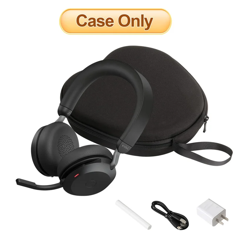 For Jabra Evolve2 75 Headphone Case EVA Hard Shell Storage Bag With Cleaning Pen Set - Black