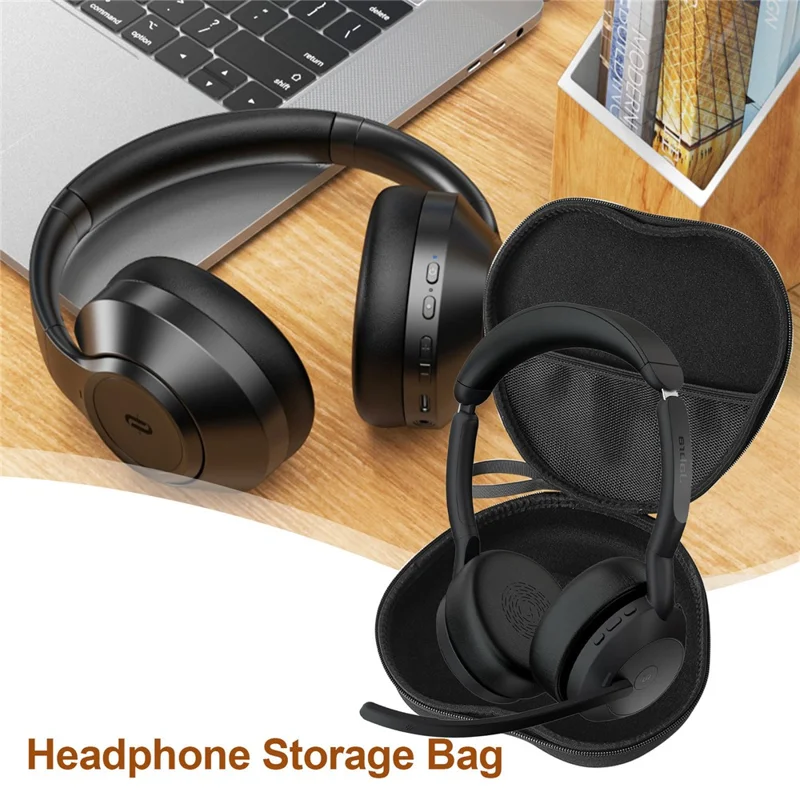 For Jabra Evolve2 55 Headphone Case EVA Hard Shell Storage Bag With Cleaning Pen Set - Black