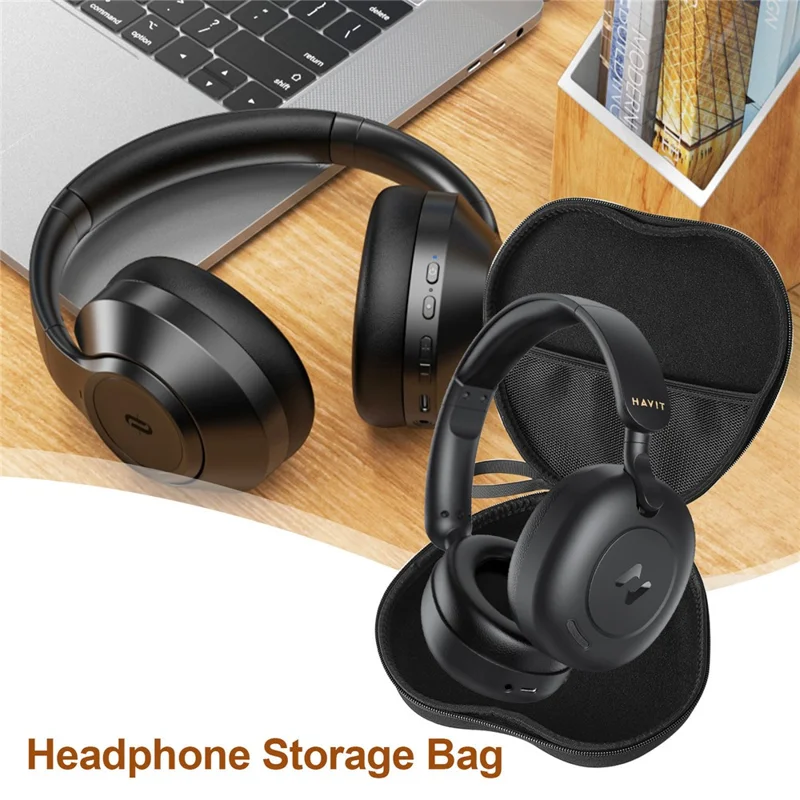 For HAVIT H655BT Headphone Case EVA Hard Shell Storage Bag With Cleaning Pen Set - Black